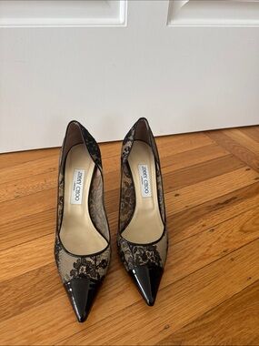Jimmy Choo Black Lace & Patent Pointed-Toe Pumps